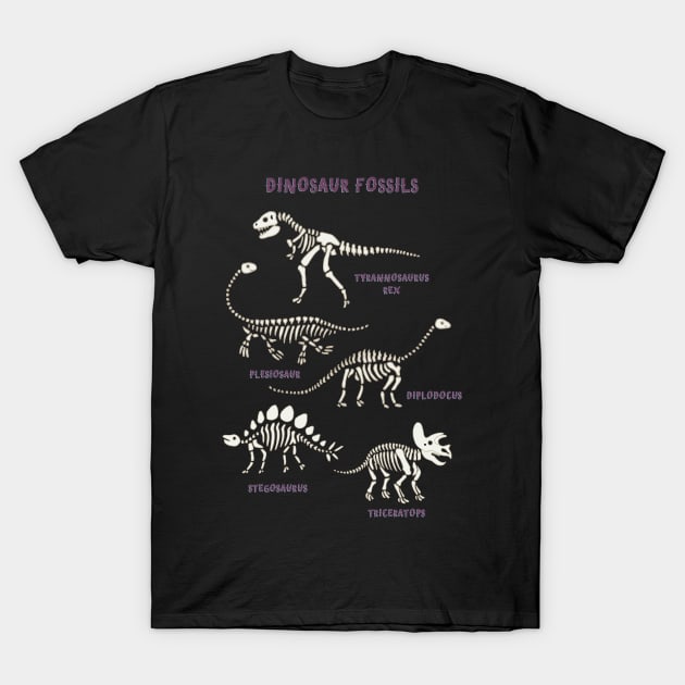 Dinosaur Fossils - placement in purple T-Shirt by Cecca